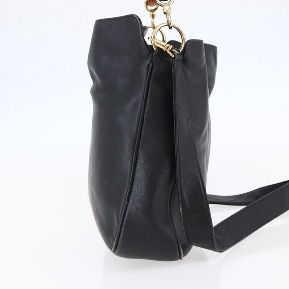 GUCCI Bamboo Shoulder Bag Leather 2way Black Gold Auth - Picture 4 of 16